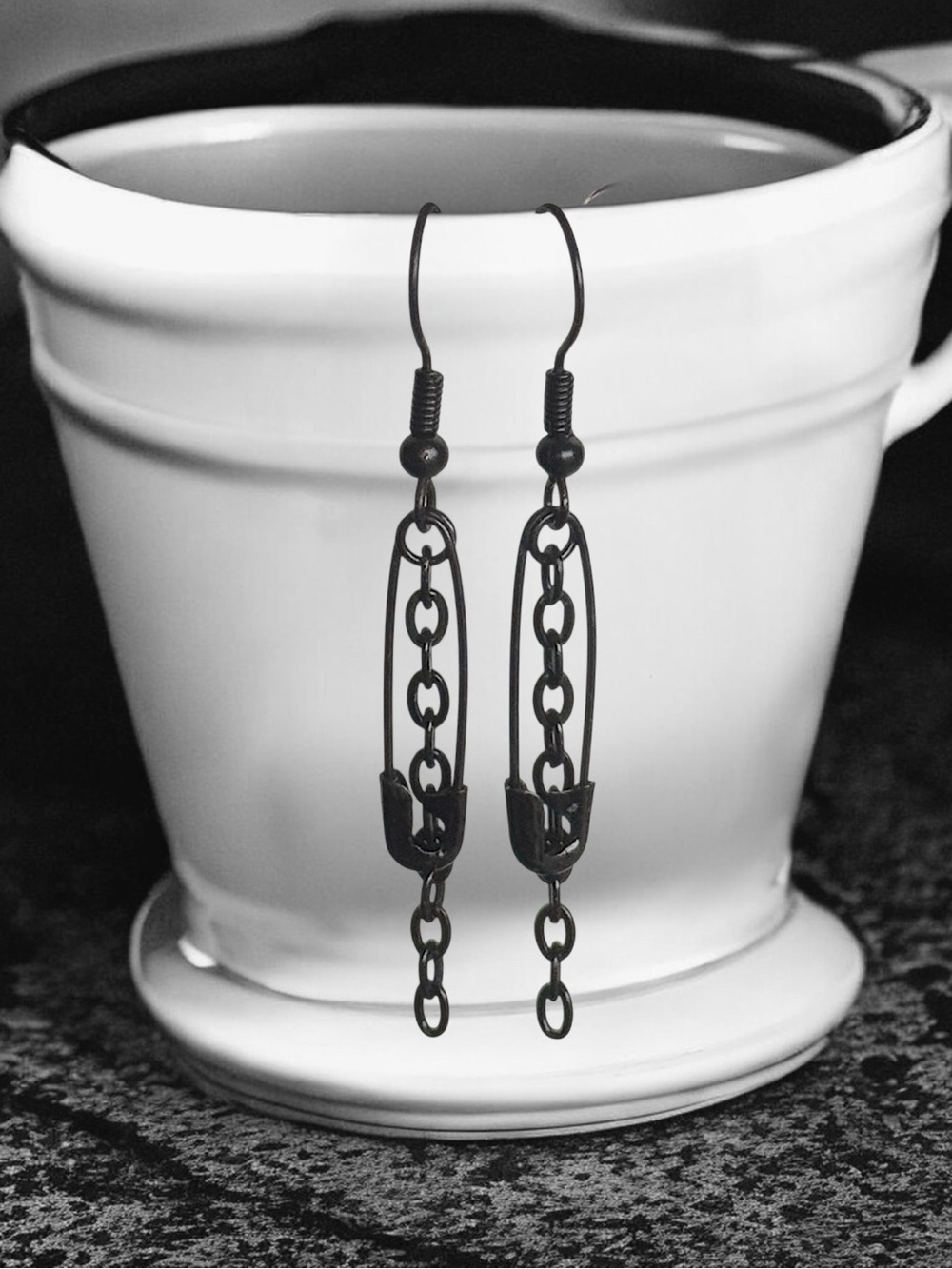 5 For $25💫Black Chain Safety Pin Drop Earrings - Women Jewelry